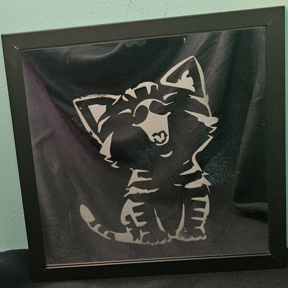 Black Framed Silver 12 X 12 Laughing Cat